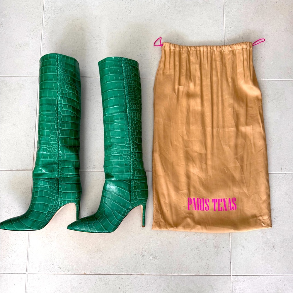 Paris Texas Green Croc Leather Knee High Boots